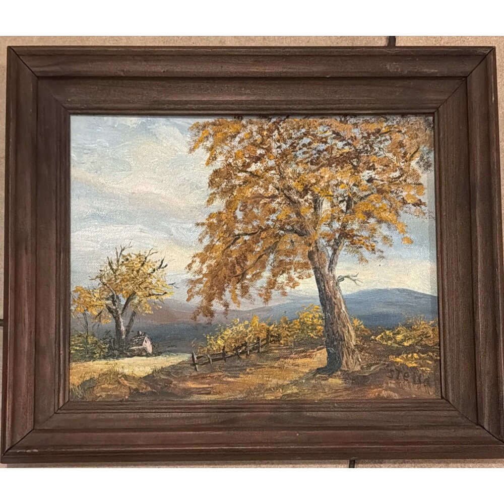 Oil Painting Rural Autumn Landscape, Framed Wall Art, VTG Artwork Signed STELLA